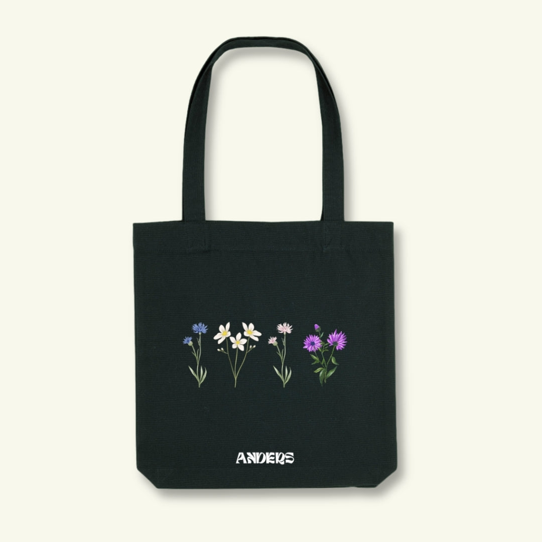 flower tote bag black