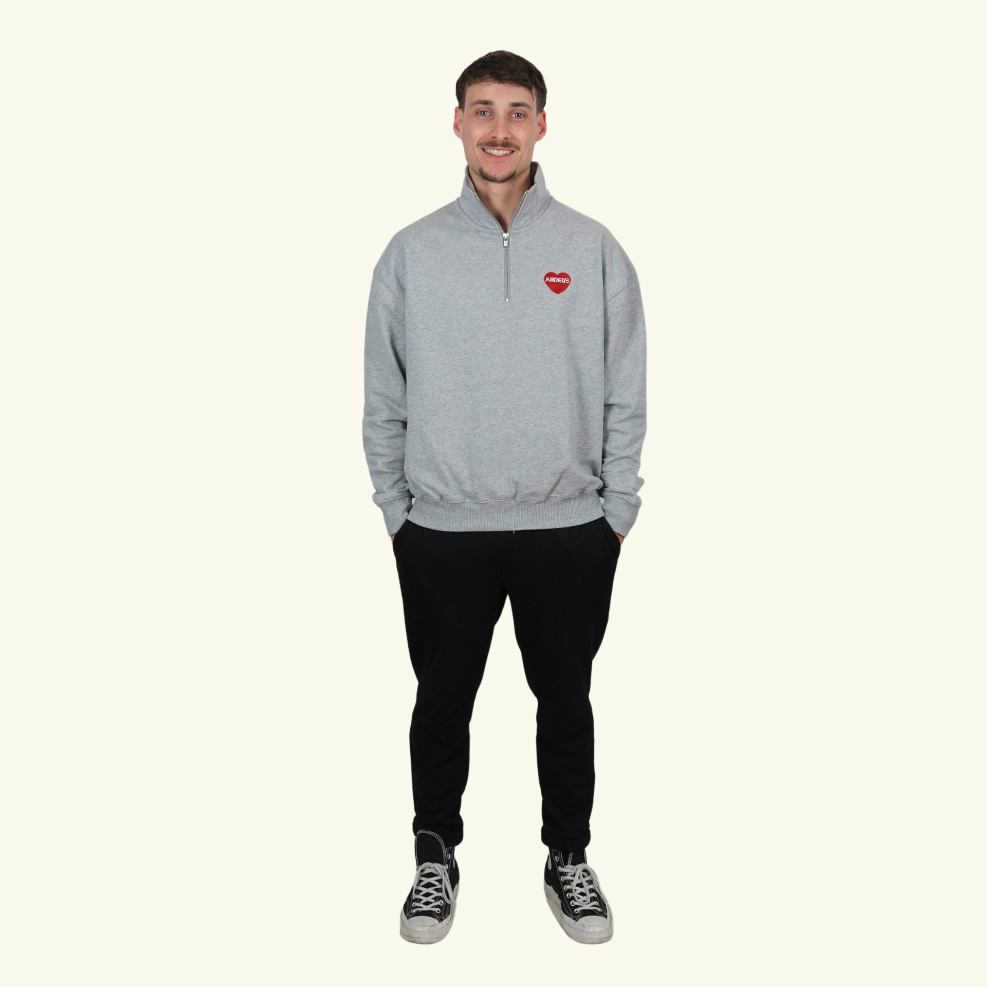 unisex heart half zip grey