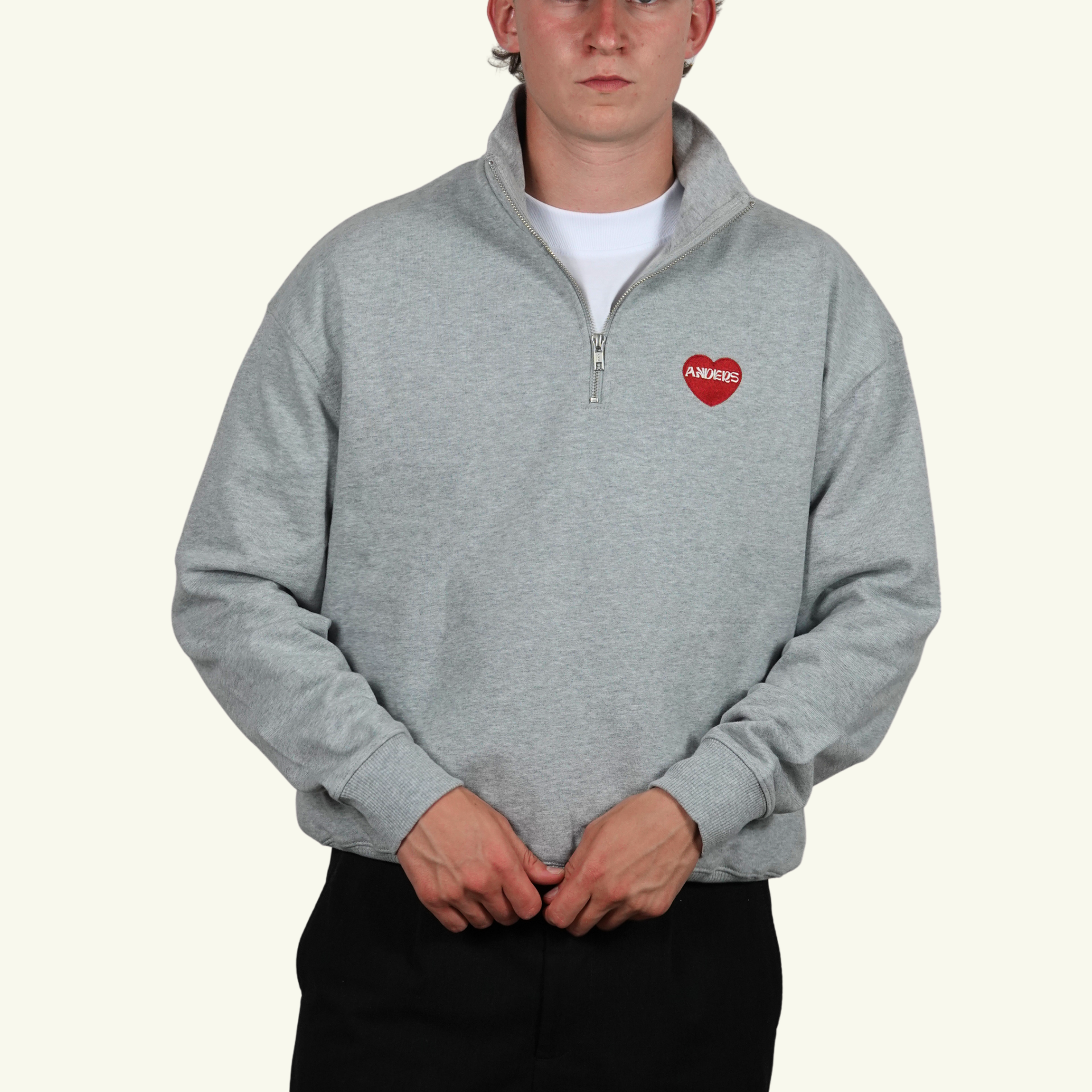 unisex heart half zip grey