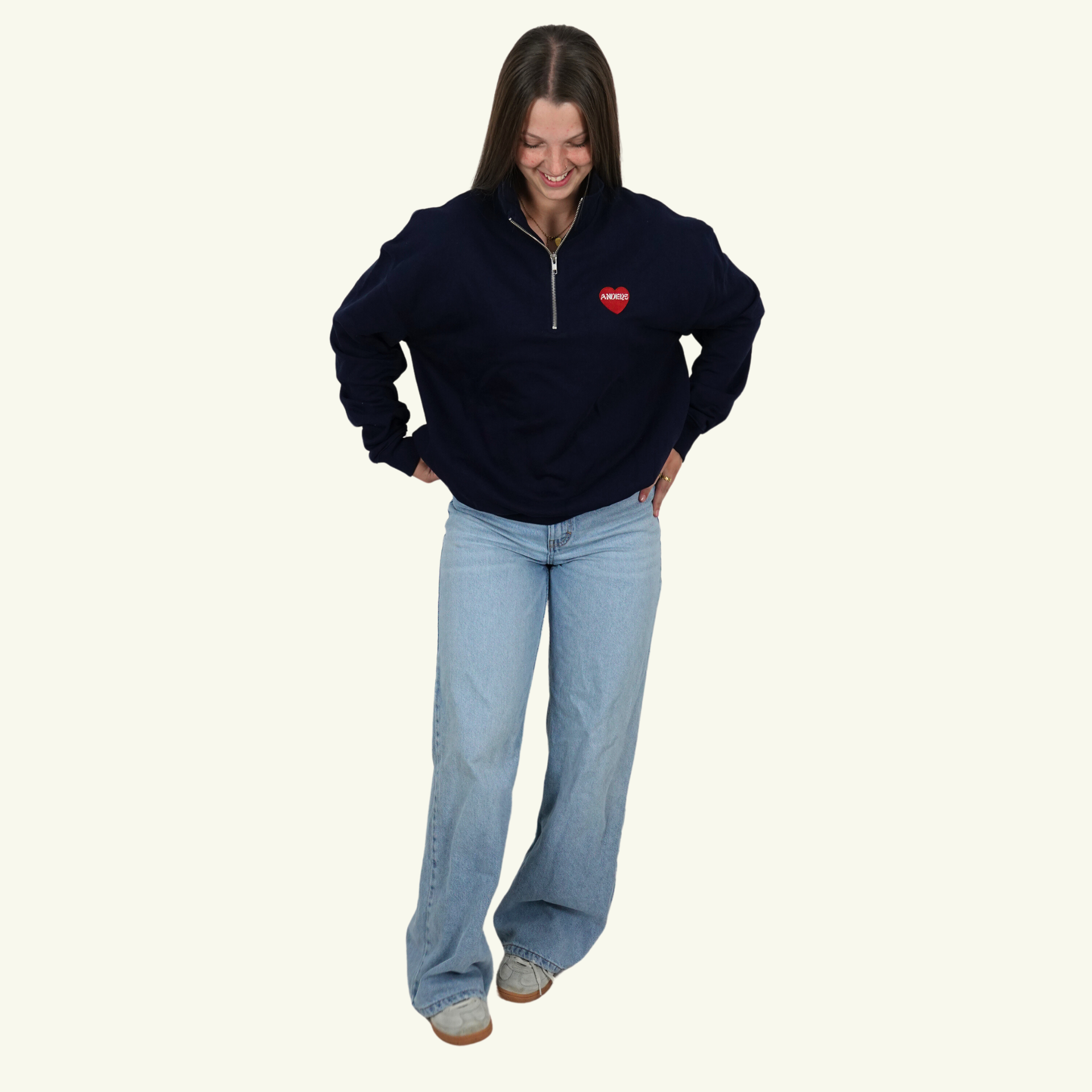 unisex heart half zip navy