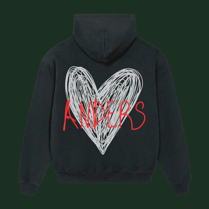 unisex heart hoodie black